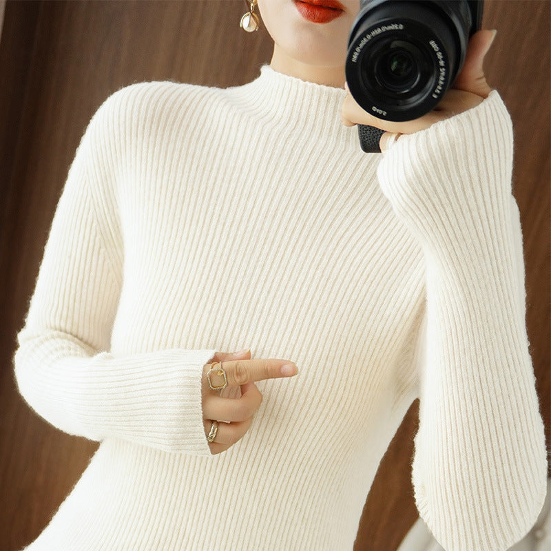 Damen Körperbetonter Rippenstrick-Rollkragenpullover mit Stretch-Effekt Drune