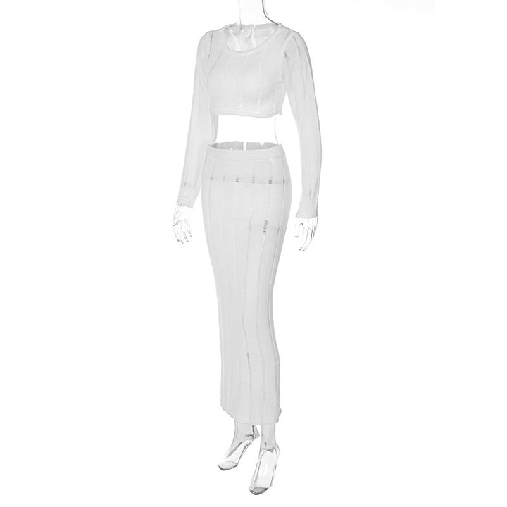 Damen elegantes und luftiges Crop-Top mit passendem Maxirock Drune