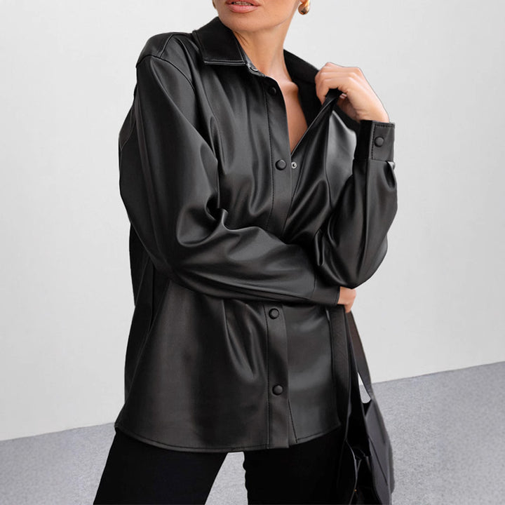 Damen Kunstleder Hemdbluse Drune