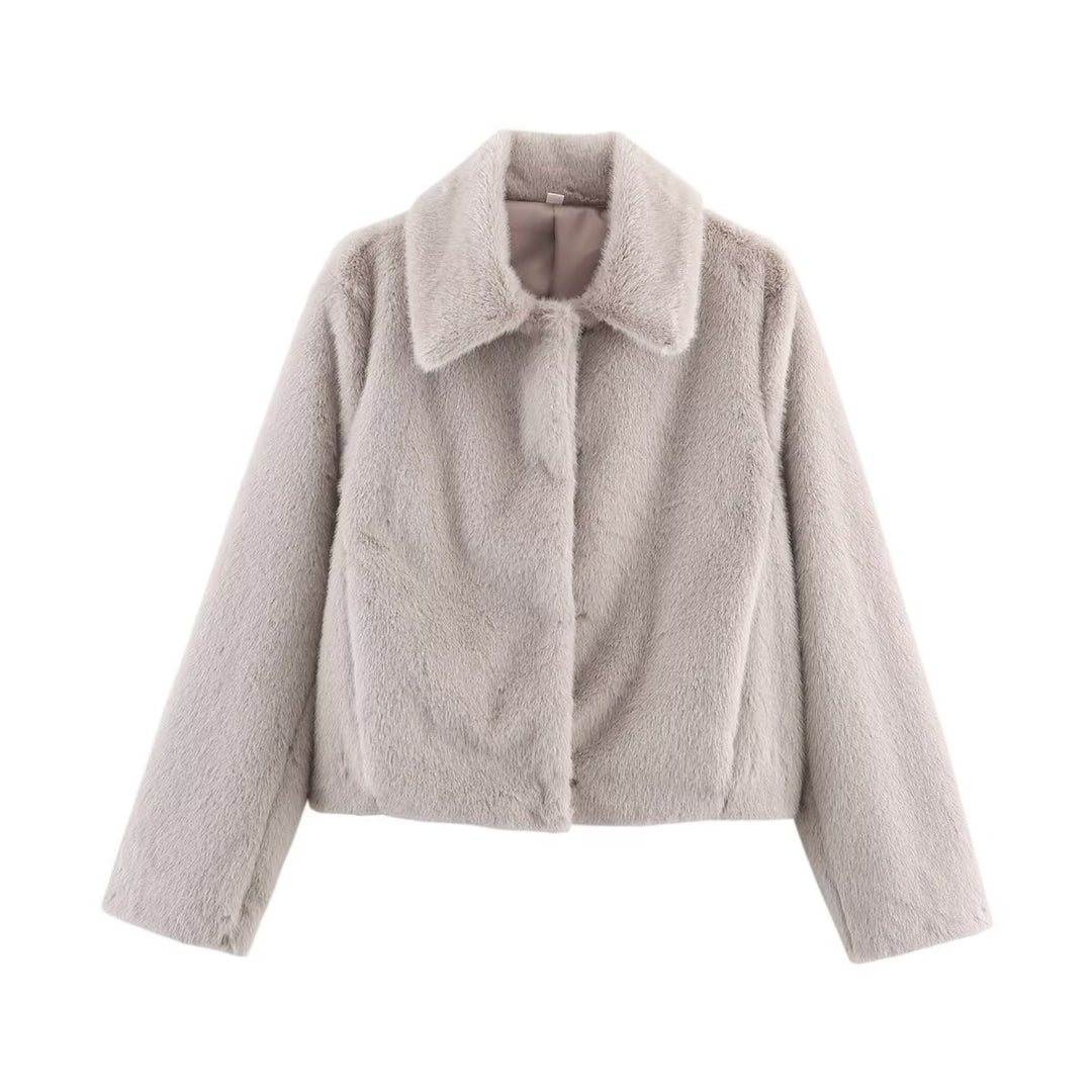 Damen nan kurz geschnittene Kunstfelljacke mit Umlegekragen, weichem Innenfutter und cooler Cropped-Silhouette Drune