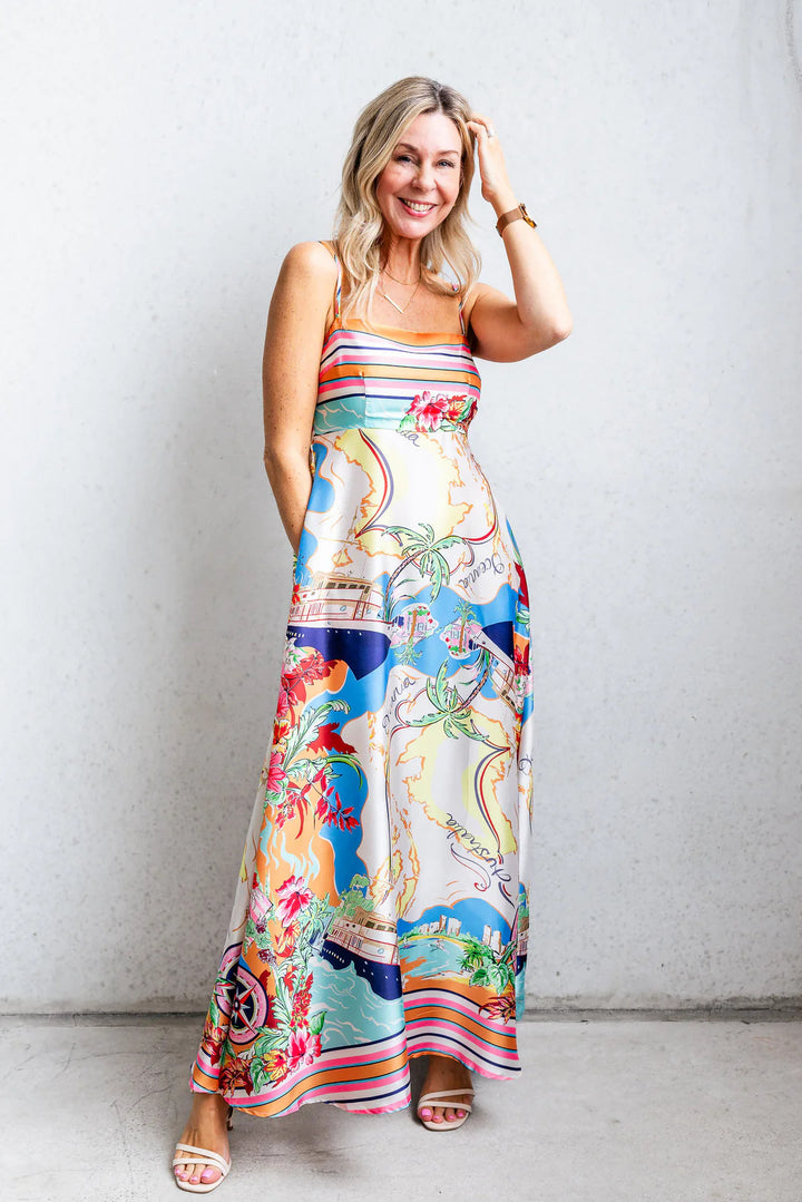 Damen Maxi-Kleid mit aufregendem Grafikdruck und verspieltem Design Drune