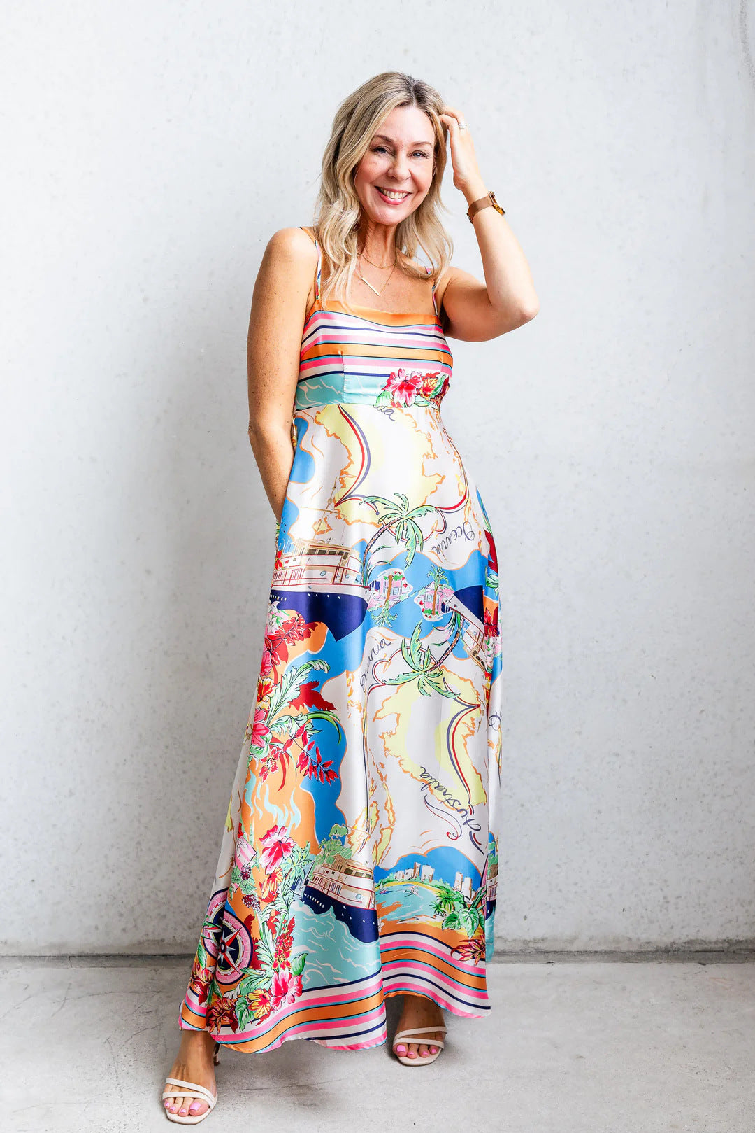Damen Maxi-Kleid mit aufregendem Grafikdruck und verspieltem Design Drune