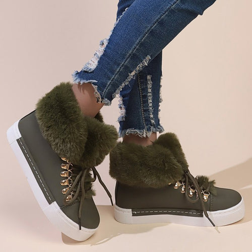 Damen Flauschige Sneakers mit Warmfutter und modischer Schnürung Drune