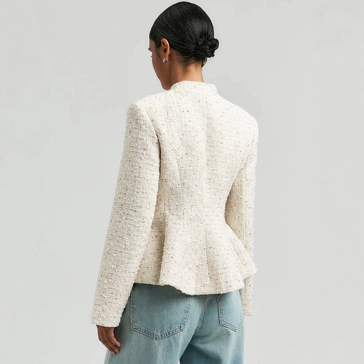 Damen Bouclé-Blazer mit Stehkragen und taillierter Schößchen-Silhouette Drune