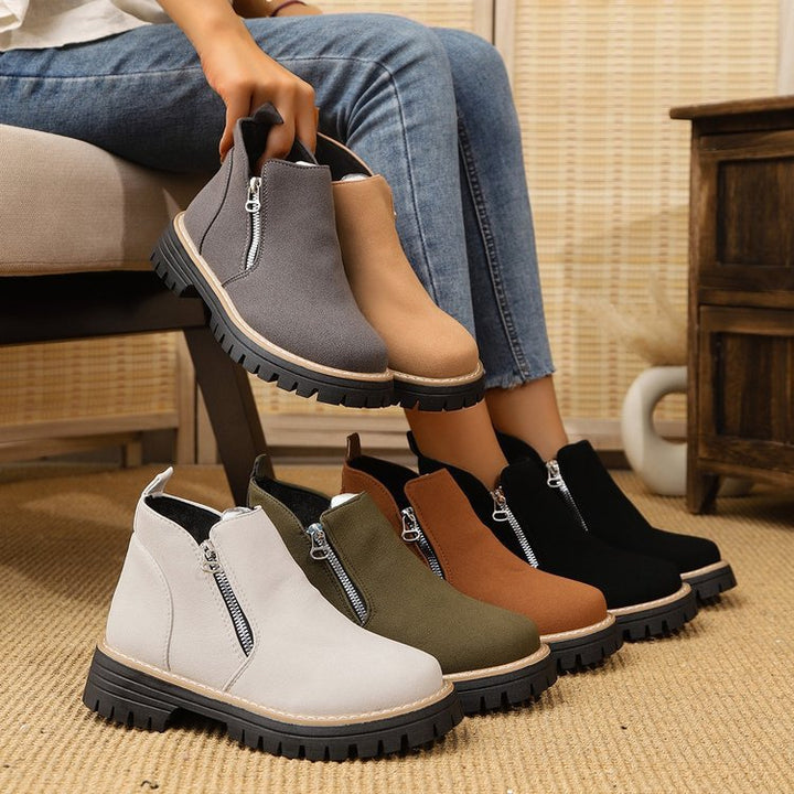 Damen Warme Chelsea-inspirierte Stiefelette mit seitlichem Reißverschluss und grober Profilsohle Drune