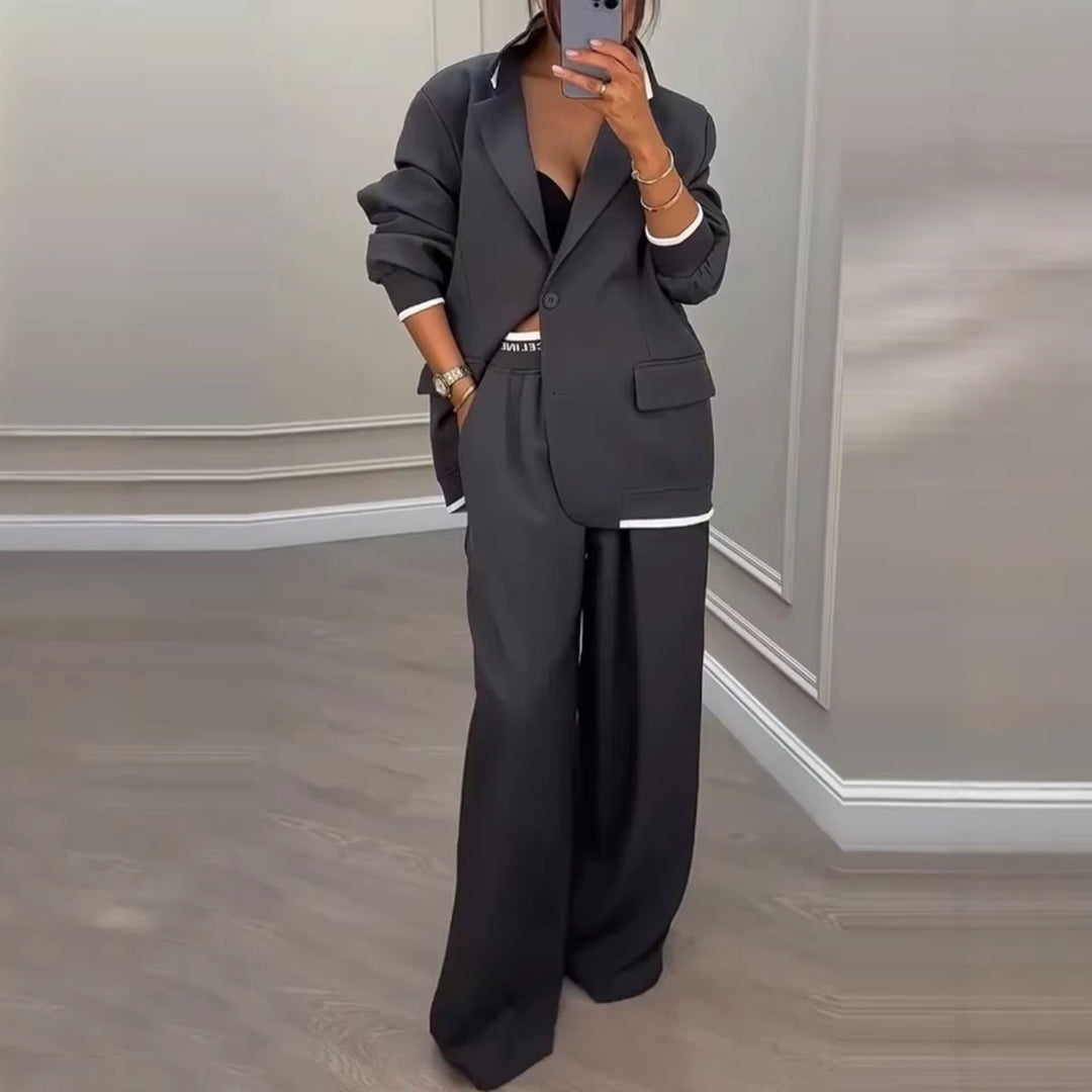 Damen modisches oversized Blazer-Set mit eleganten Anzughose Drune