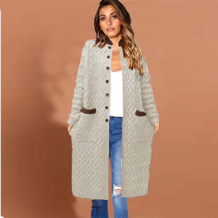 Damen Langer Strickcardigan mit Zopfmuster und praktischen Taschen Drune