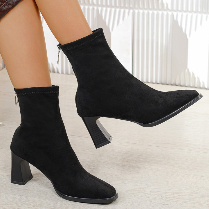 Damen Elegante Stiefeletten aus Wildleder mit Blockabsatz Drune