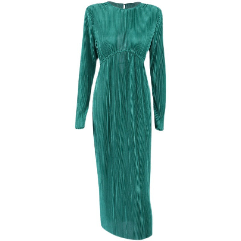 Damen elegantes Maxikleid mit raffinierten Ärmeln und feinem Rippdesign Drune