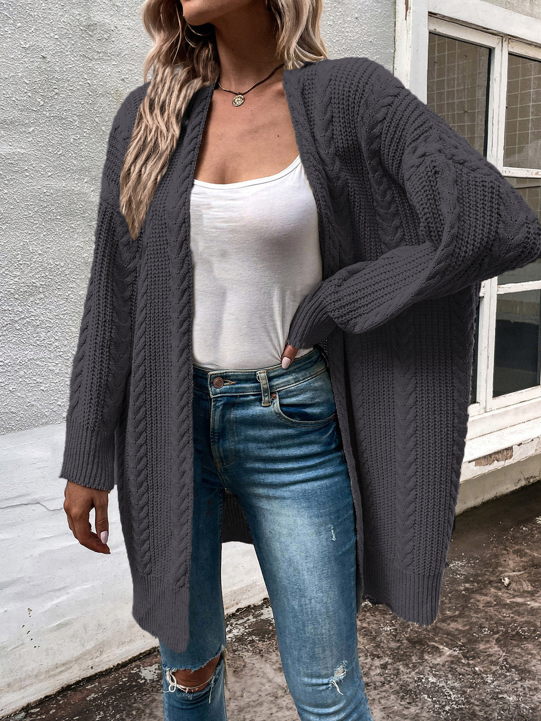Damen Grobstrick Cardigan mit weitem Schnitt und strukturierter Optik Drune