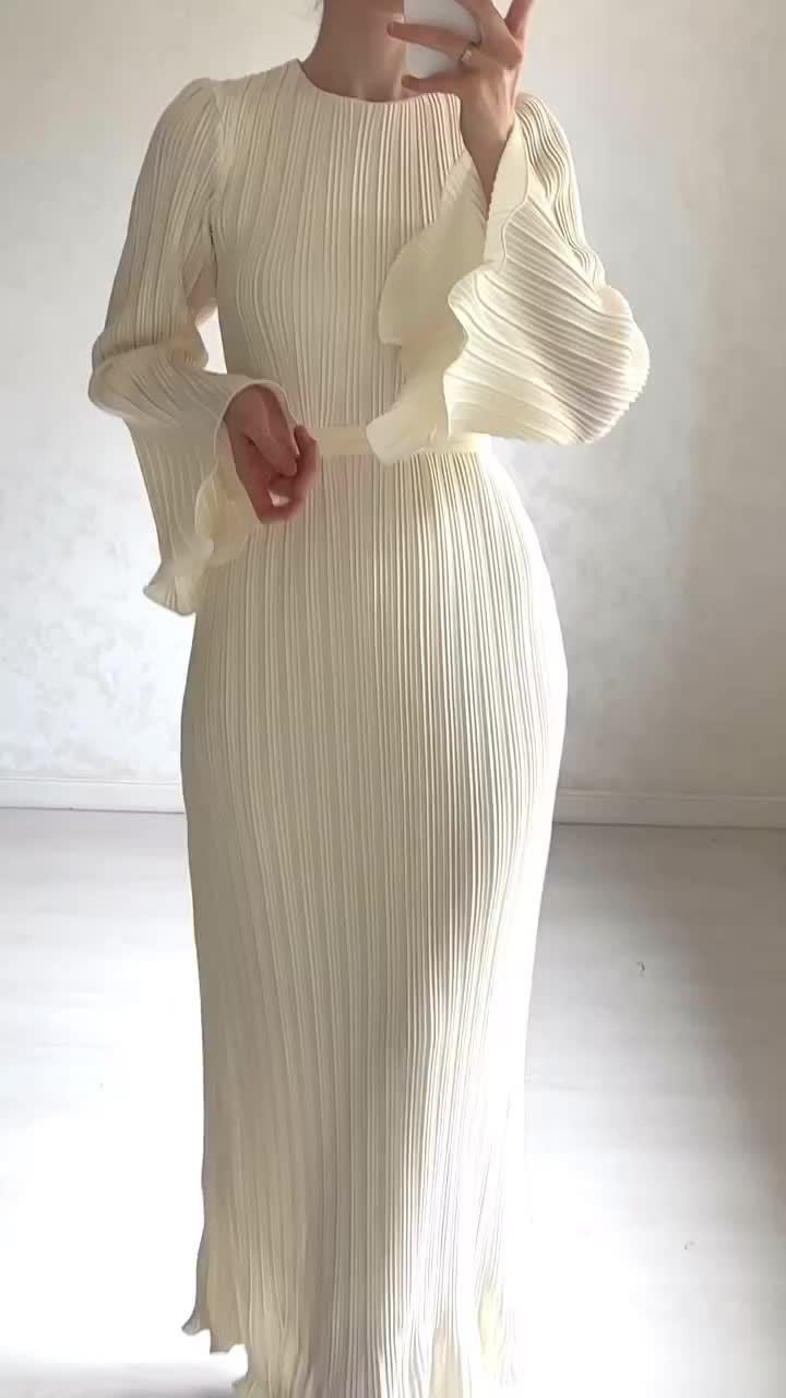 Damen Plissiertes Maxikleid mit voluminösen Ärmeln Drune