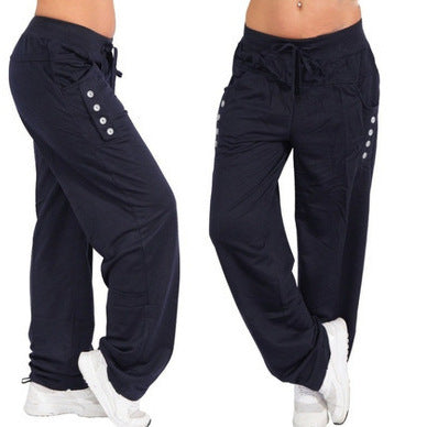 Damen nan weite Freizeit-Haremshose mit Kordelbund und dekorativen Knopfleisten Drune