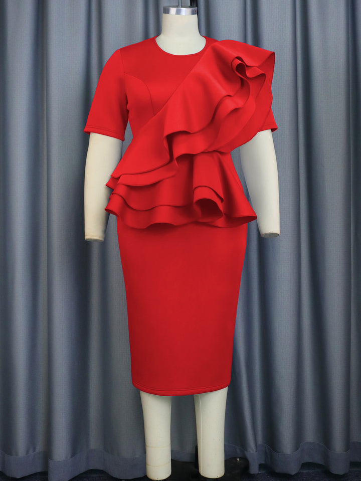 Damen stilvolles Kleid mit voluminösem Rüschendesign Drune