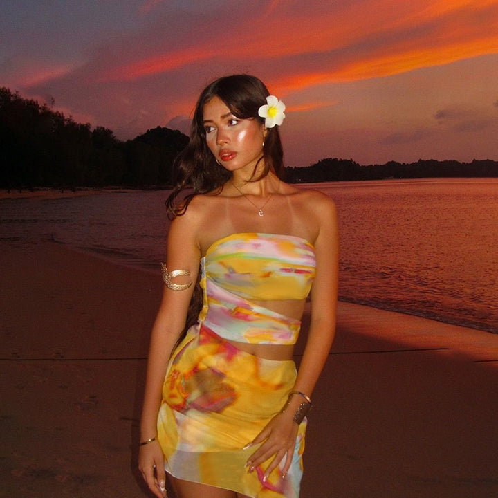 Damen Strandkleid mit modernem, farbenfrohem Design und elastischem Schnitt Drune
