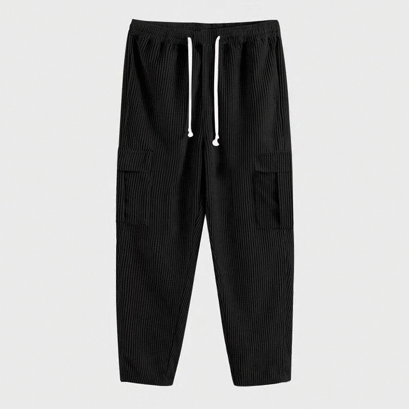 Herren Cord-Cargo-Hose mit elastischem Bund, Kordelzug & aufgesetzten Klappentaschen Drune