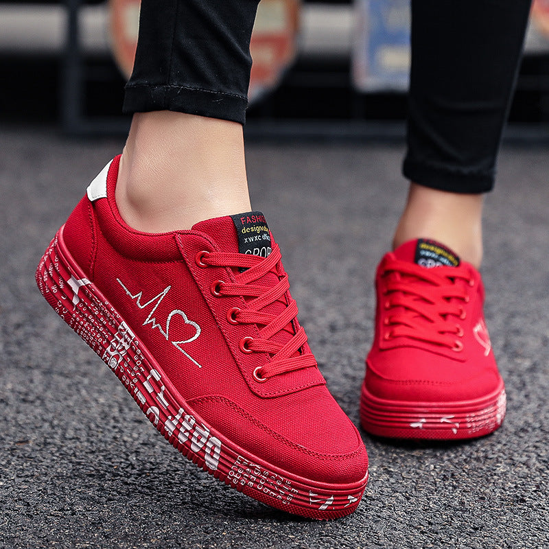 Damen nan Canvas-Sneaker mit dekorativer Print-Plateausohle und Herzlinien-Stickerei Drune