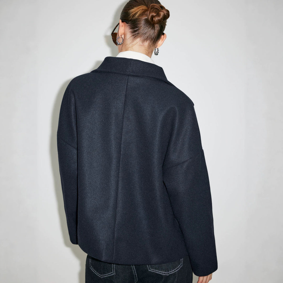 Damen Doppelreihiger Kurzmantel mit Stehkragen, überschnittener Schulter und klarer Boxy-Silhouette Drune
