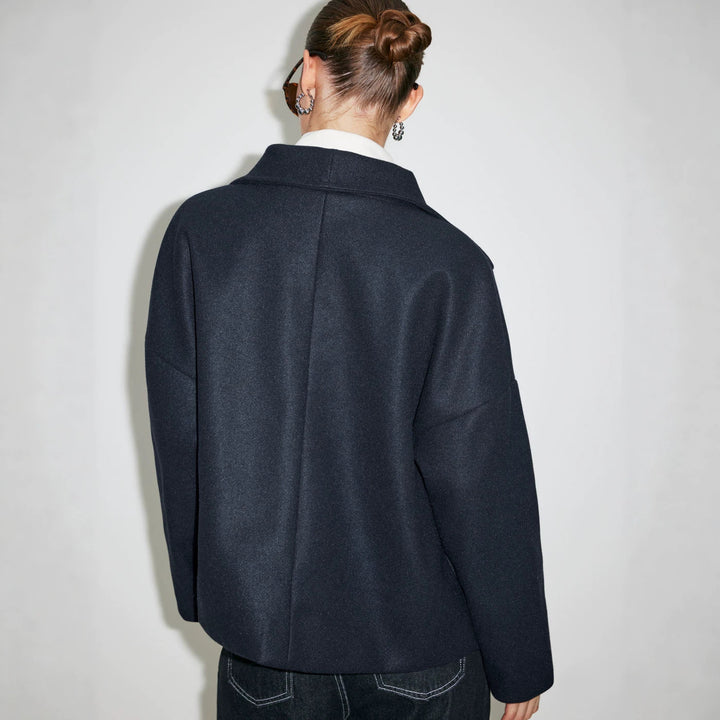 Damen Doppelreihiger Kurzmantel mit Stehkragen, überschnittener Schulter und klarer Boxy-Silhouette Drune