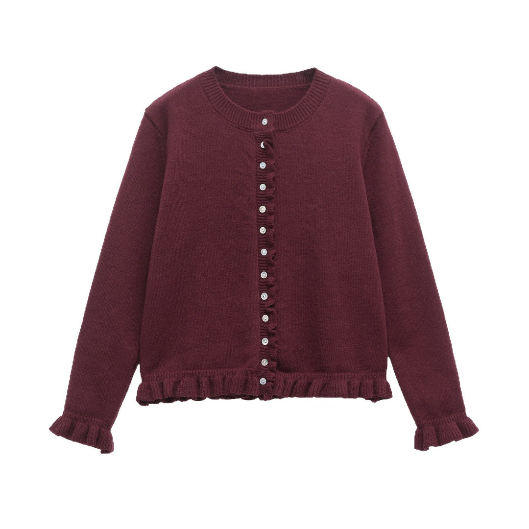 Damen Strickjacke mit Rüschendetails und dekorativen Knöpfen Drune