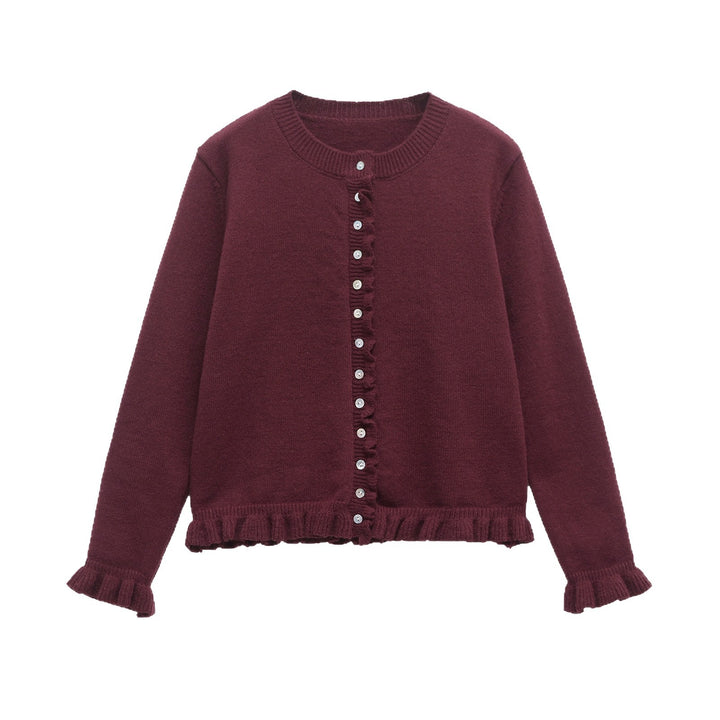 Damen Strickjacke mit Rüschendetails und dekorativen Knöpfen Drune