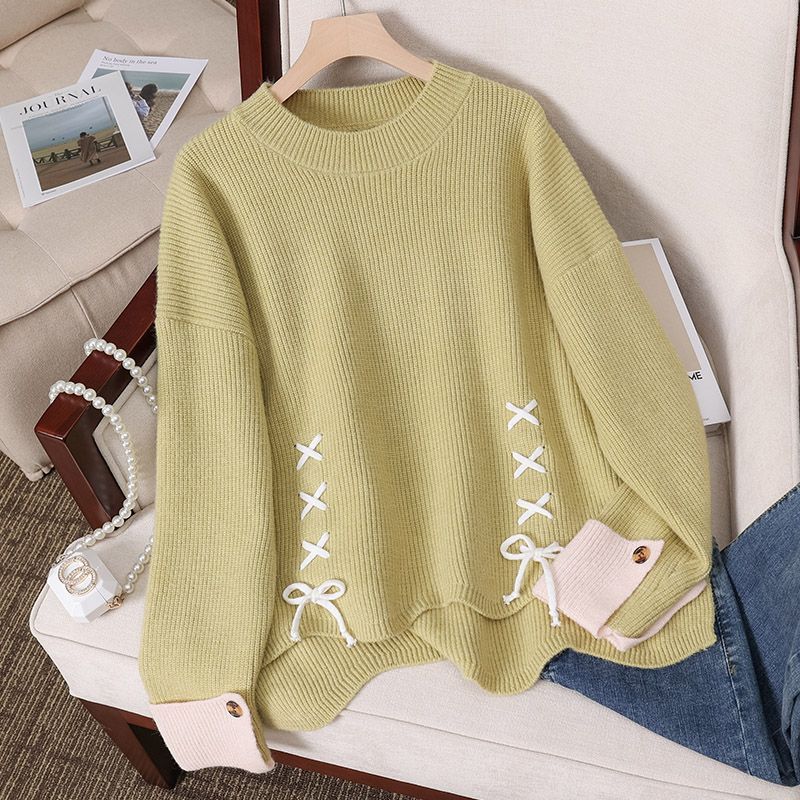 Damen Grobstrickpullover mit verspielten Schnür-Details Drune