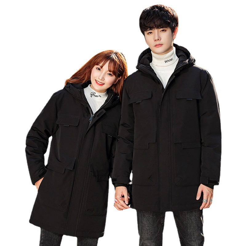 Unisex Gepolsterter langer Parka mit Kapuze Multifach-Taschen und winddichter Thermoisolierung Drune