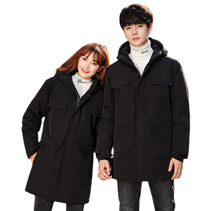 Unisex Gepolsterter langer Parka mit Kapuze Multifach-Taschen und winddichter Thermoisolierung Drune