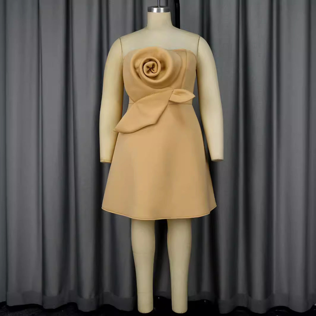 Damen elegantes Trauzeugen-Kleid mit voluminösem Rosen-Detail Drune