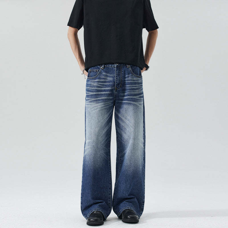 Herren Extraweite Stonewashed-Denim-Jeans mit starkem Fade-Effekt Drune