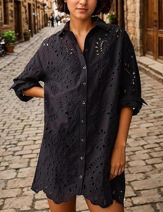 Damen Lässige Sommerbluse mit broderie anglaise Drune