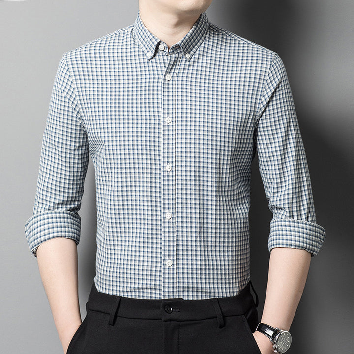 Herren Karierter Hemd aus atmungsaktiver Baumwollmischung mit elegantem Button-Down-Kragen Drune