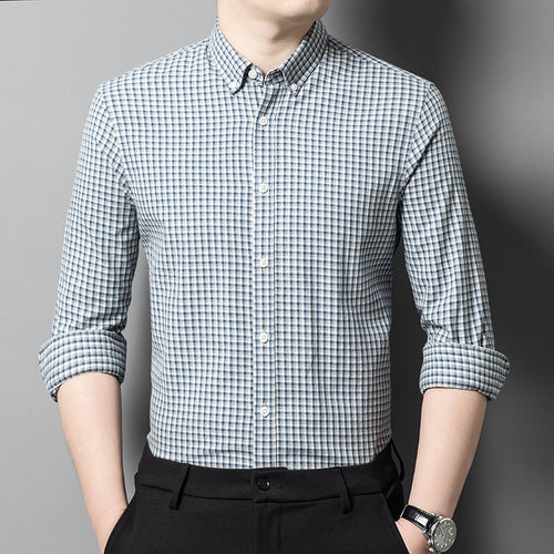 Herren Karierter Hemd aus atmungsaktiver Baumwollmischung mit elegantem Button-Down-Kragen Drune