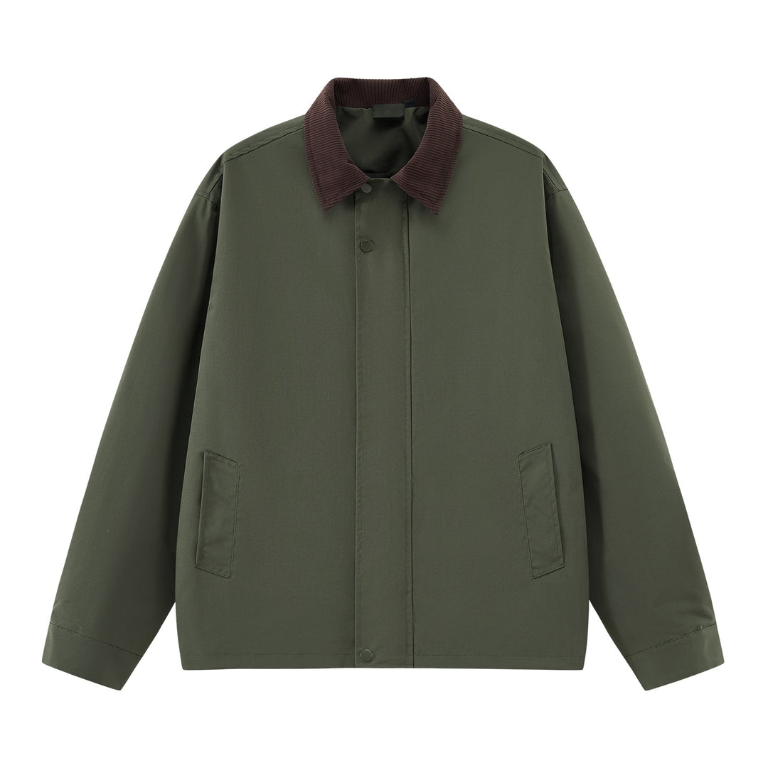 Herren Locker geschnittene Übergangsjacke mit Cordkragen, verdeckter Druckknopfleiste & Eingrifftaschen Drune