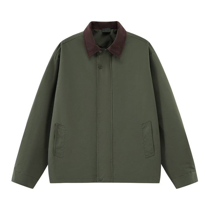 Herren Locker geschnittene Übergangsjacke mit Cordkragen, verdeckter Druckknopfleiste & Eingrifftaschen Drune