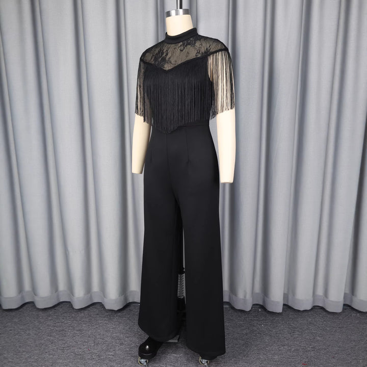 Damen eleganter Jumpsuit mit fransendem Spitzeneinsatz Drune