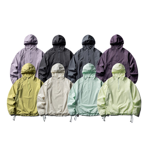 Unisex Atmungsaktiver Half-Zip-Kapuzenanorak mit Tunnelzugsaum und Flatlock‑Nähten Drune
