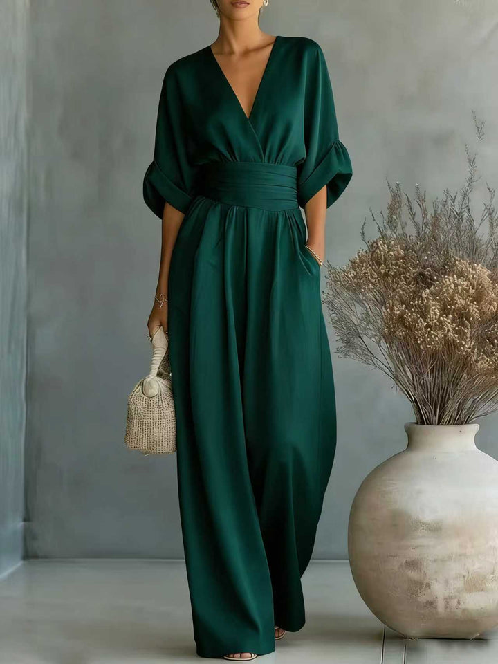 Damen Jumpsuit mit elegantem V-Ausschnitt und weitem Bein Drune