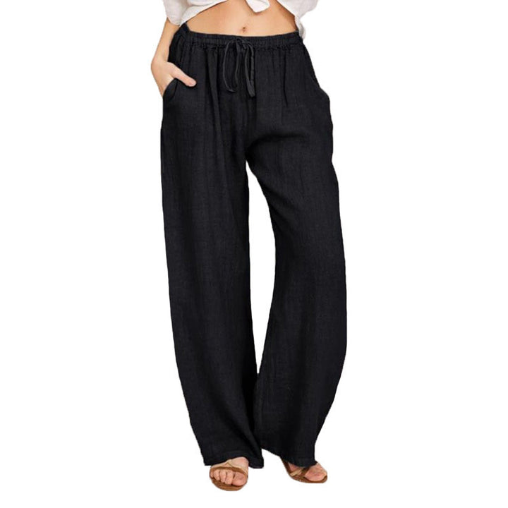 Damen Weite Leinenoptik-Hose mit Gummibund, Tunnelzug und Eingrifftaschen Drune