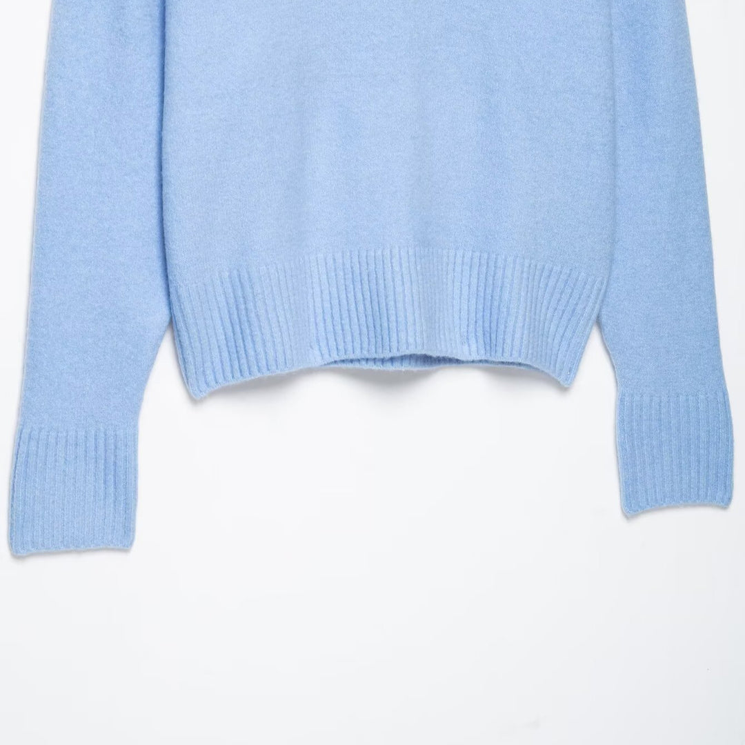 Damen Oversize V‑Ausschnitt Feinstrickpullover mit breitem Rippenbund Drune