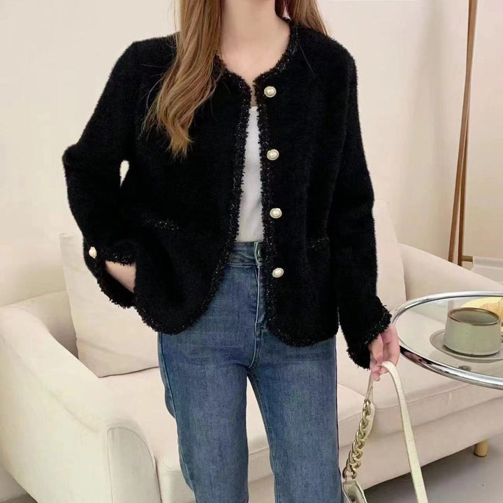Damen Bouclé-Jacke mit eleganten Perlenknöpfen Drune
