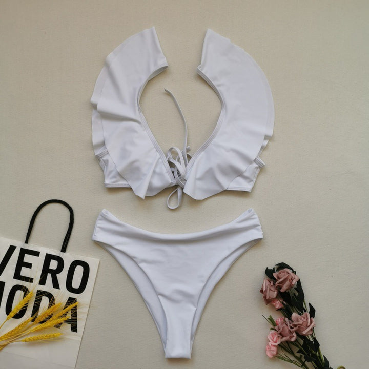 Damen Bikiniset mit Rüschen und Pflanzenmuster Drune