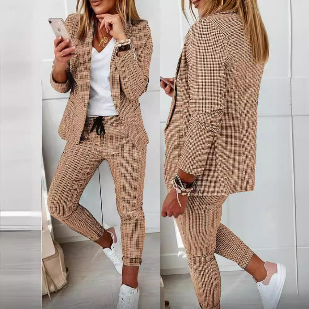 Damen nan Smart-Casual Blazer-Set mit offenem Longblazer und tapered Jogpant mit Kordelzug Drune
