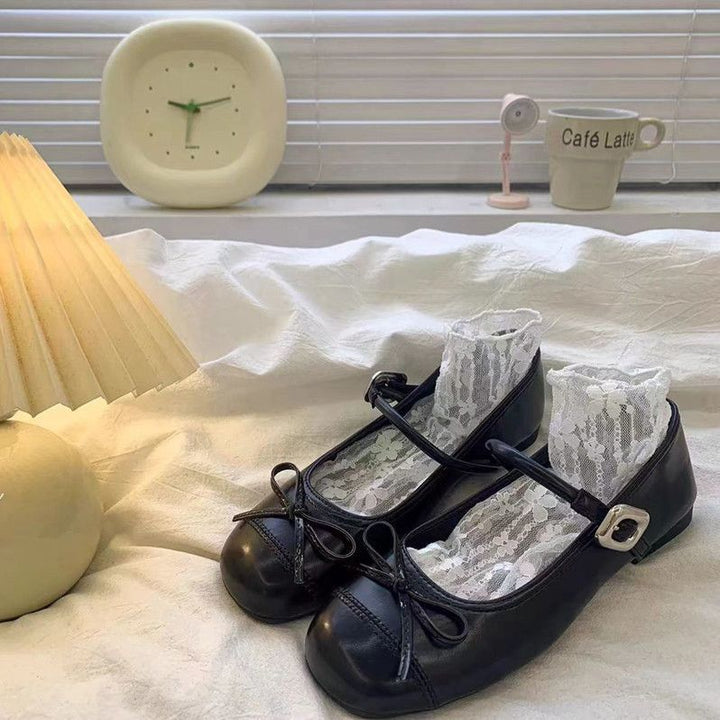 Damen Riemchen‑Ballerinas mit dekorativer Schleife und verstellbarem Schnallenriemen Drune
