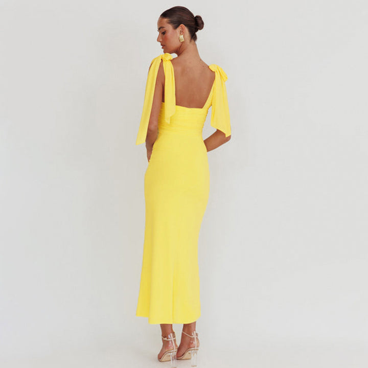 Damen elegantes Maxikleid mit transparenter Spitze und Schulterbändern Drune