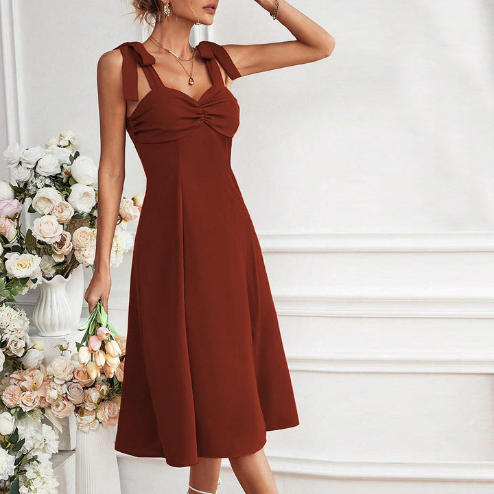 Damen elegantes Midikleid mit raffinierten Bindebändern Drune