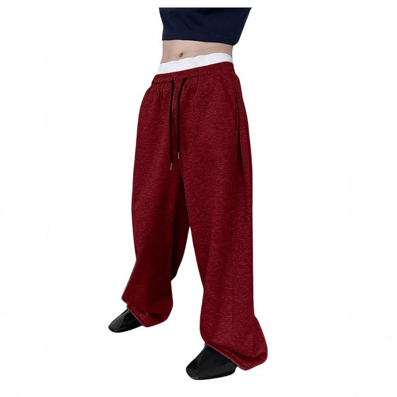 Damen nan weite Oversize Jogginghose mit tiefem Schritt, elastischem Bund und Kordelzug Drune