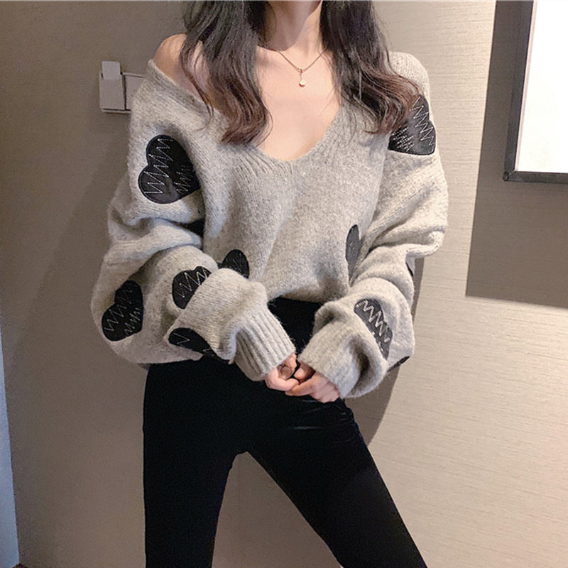 Damen kuscheliger Pullover mit herzförmigem Muster Drune