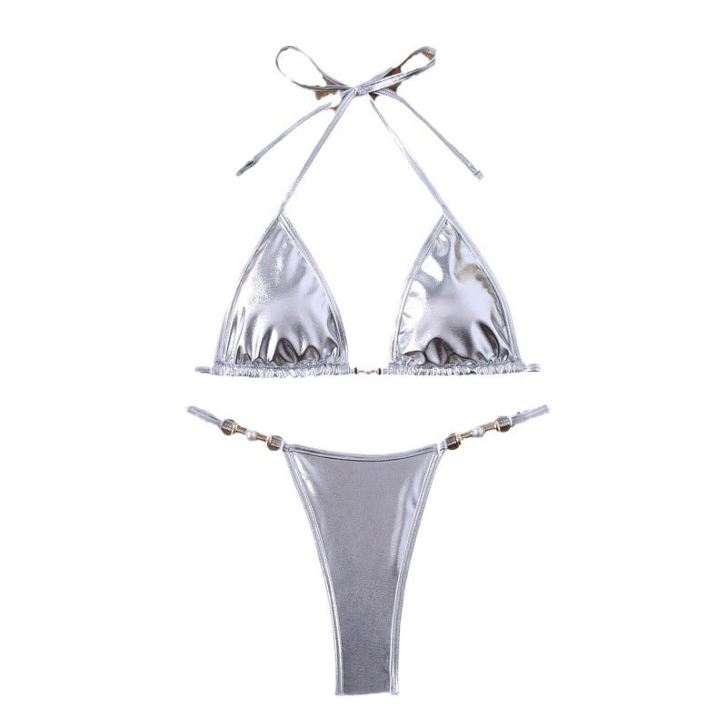 Damen Triangel-Bikini mit schimmerndem Obermaterial und eleganten Schmuckdetails Drune