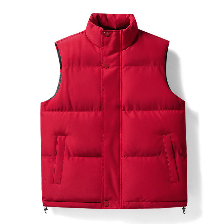 Herren warme gesteppte Outdoor-Weste mit hohem Stehkragen, verdeckter Druckknopfleiste und verstellbarem Saum Drune