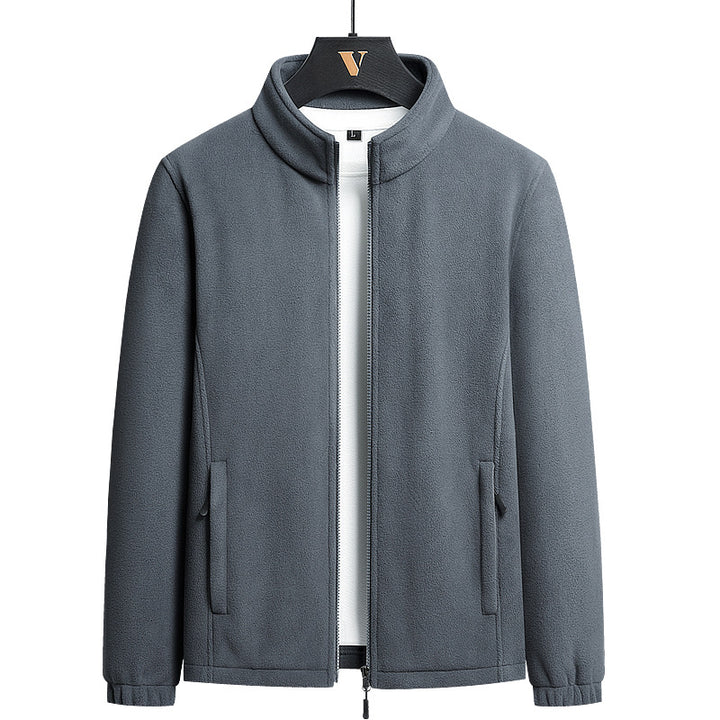 Herren minimalistischer Microfleece-Cardigan mit Stehkragen, Zwei-Wege-Reißverschluss und elastischen Bündchen Drune